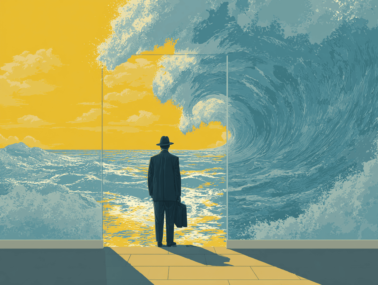 Biblus_explorateurs_Im_envisioning_an_illustration_for_a_prof_2b4e09ae-7d11-41fa-ba50-8ea90d2e7738_0 Personne en costume avec mallette face à une grande vague — illustration du coaching individuel du dirigeant