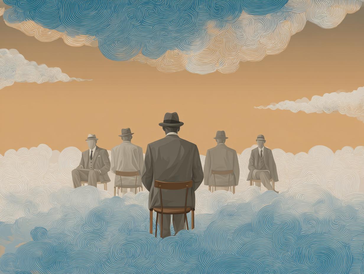 Equipe Un homme est face à quatre hommes qui se regardent